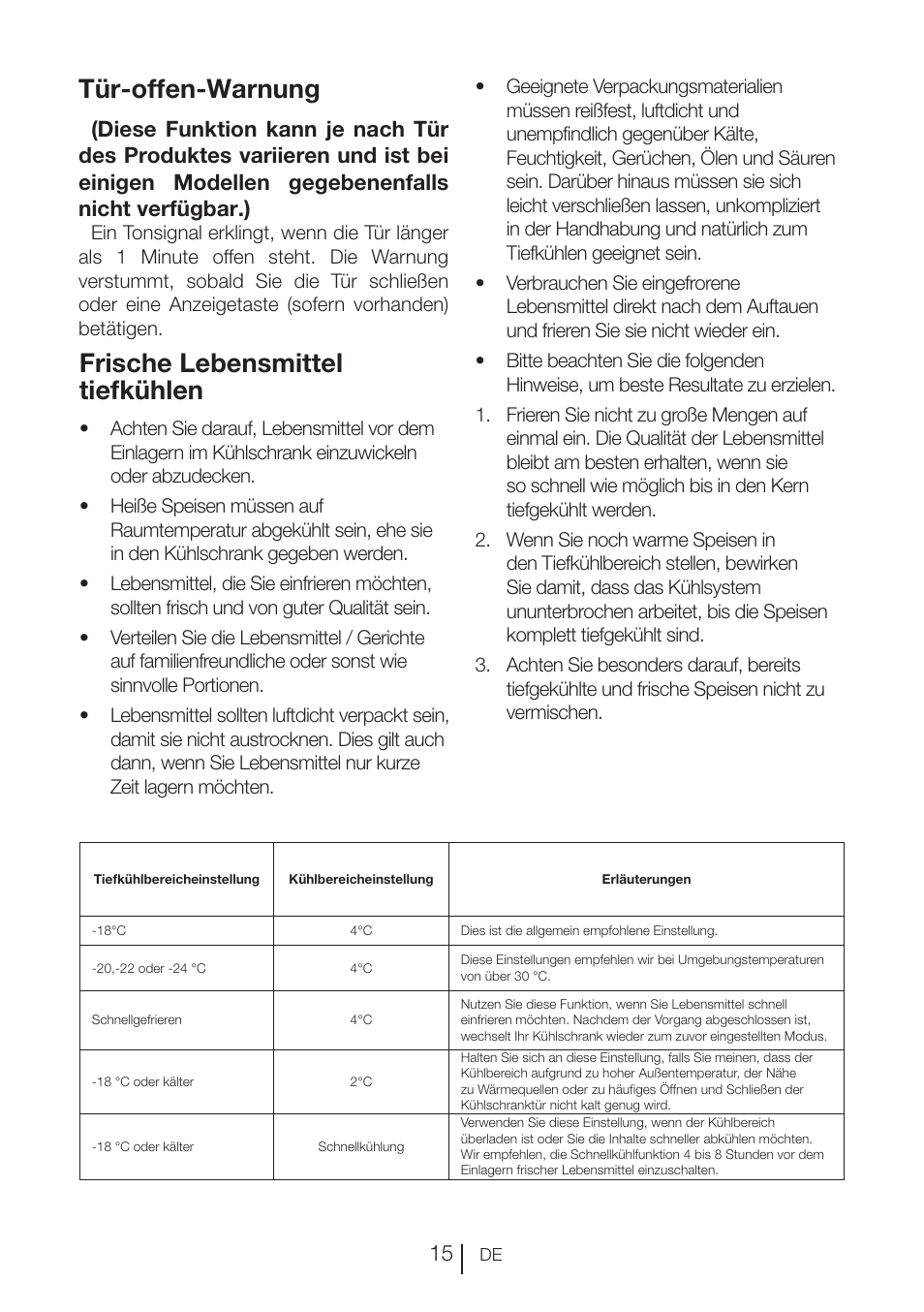 Frische lebensmittel tiefkühlen, Tür-offen-warnung | Blomberg KNE 9920 P User Manual | Page 41 / 127