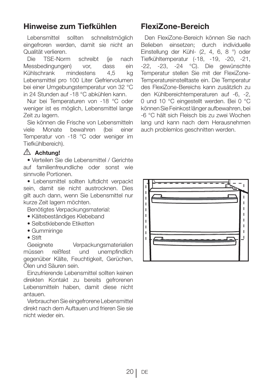 Hinweise zum tiefkühlen, Flexizone-bereich | Blomberg KNE 9920 P User Manual | Page 46 / 127