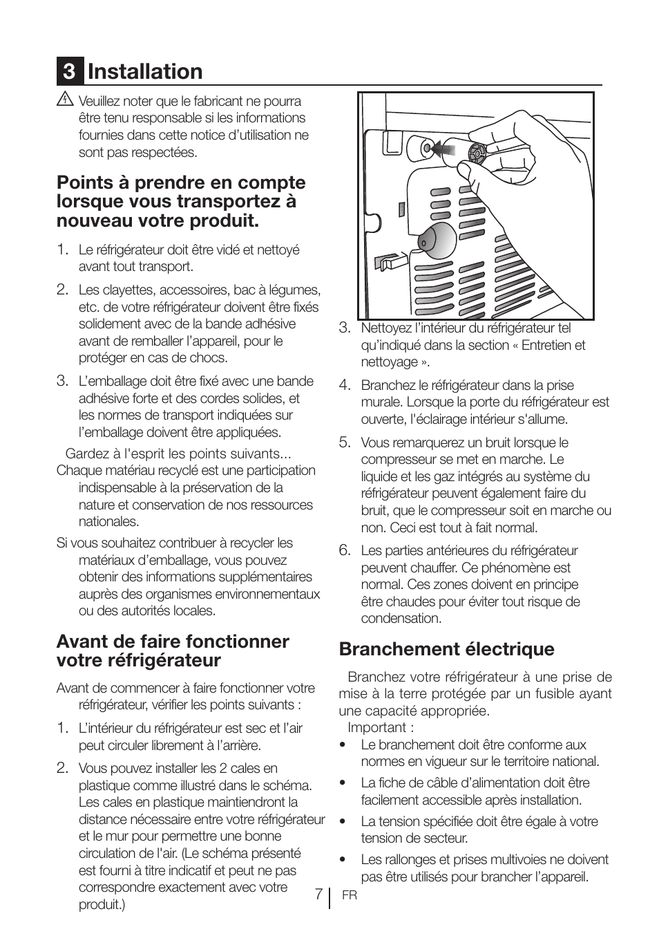 3installation, Branchement électrique, Avant de faire fonctionner votre réfrigérateur | Blomberg KNE 9920 P User Manual | Page 58 / 127