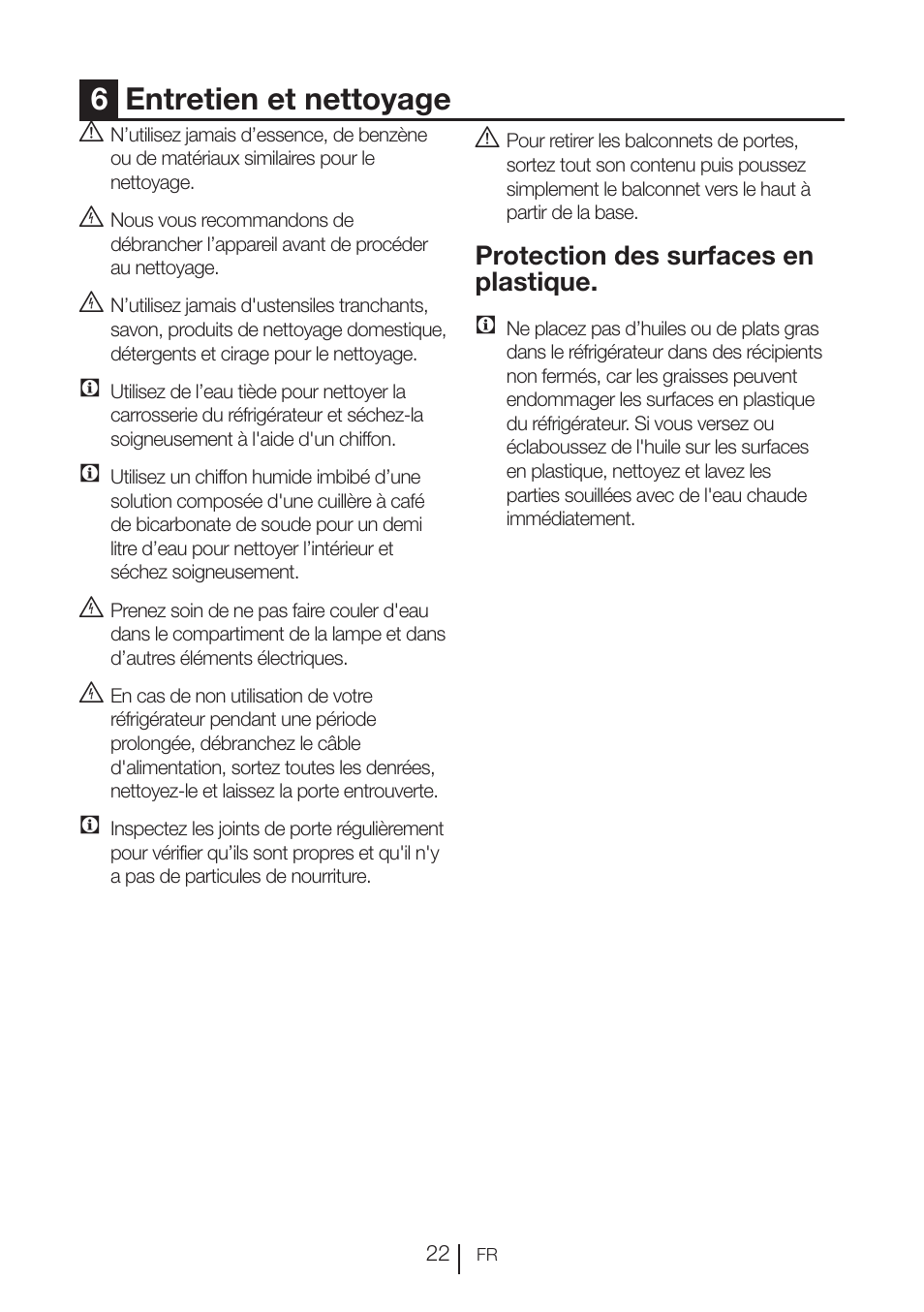 6entretien et nettoyage, Protection des surfaces en plastique. c | Blomberg KNE 9920 P User Manual | Page 73 / 127