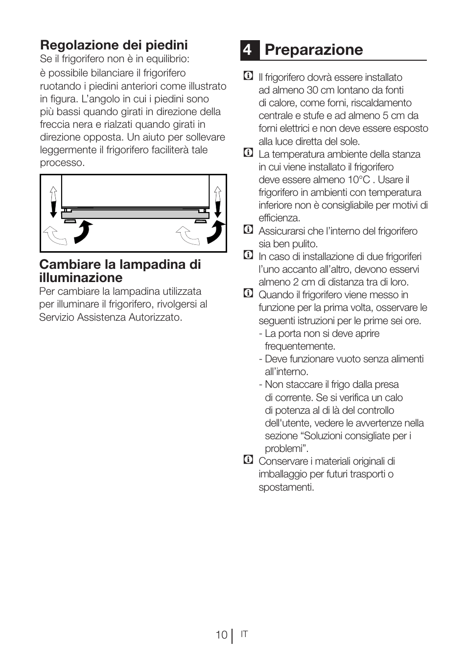 4preparazione, Regolazione dei piedini, Cambiare la lampadina di illuminazione | Blomberg KND 9950 X A+ User Manual | Page 105 / 229