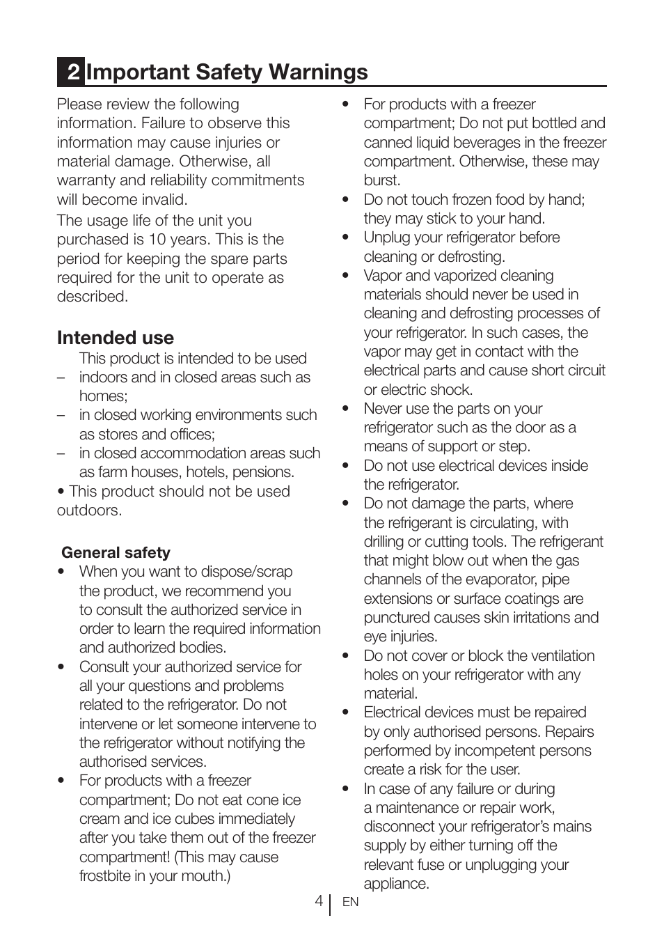 2important safety warnings, Intended use | Blomberg KND 9950 X A+ User Manual | Page 5 / 229