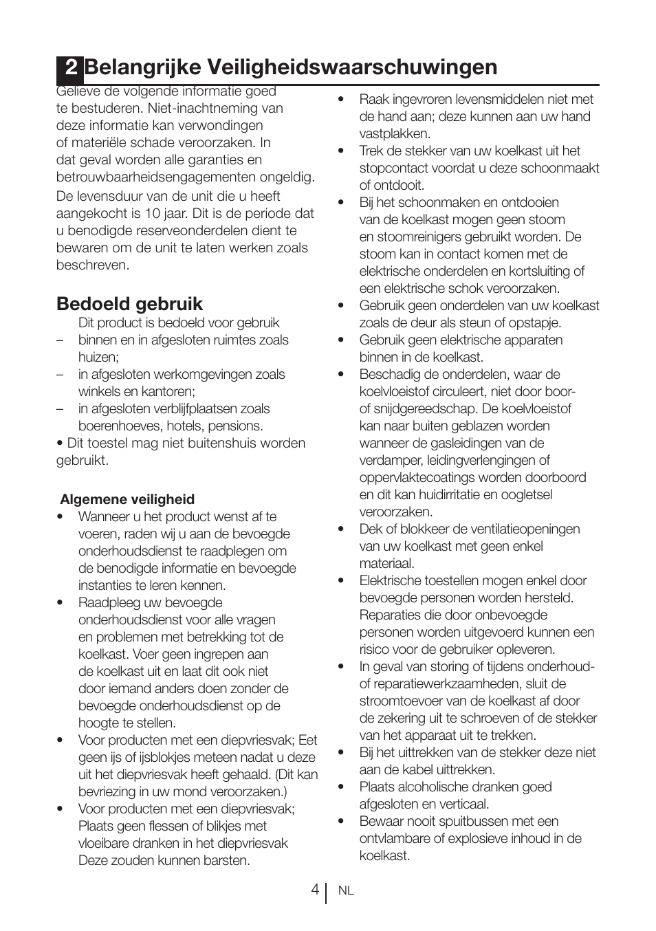 2belangrijke veiligheidswaarschuwingen, Bedoeld gebruik | Blomberg KND 9950 X A+ User Manual | Page 77 / 229