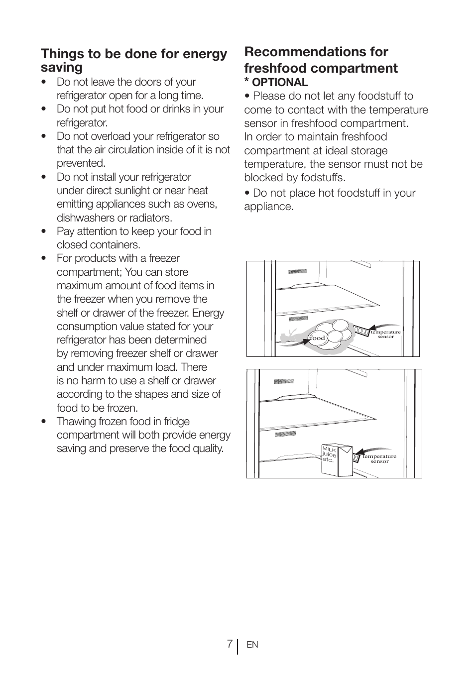 Things to be done for energy saving, Recommendations for freshfood compartment | Blomberg KND 9950 X A+ User Manual | Page 8 / 229