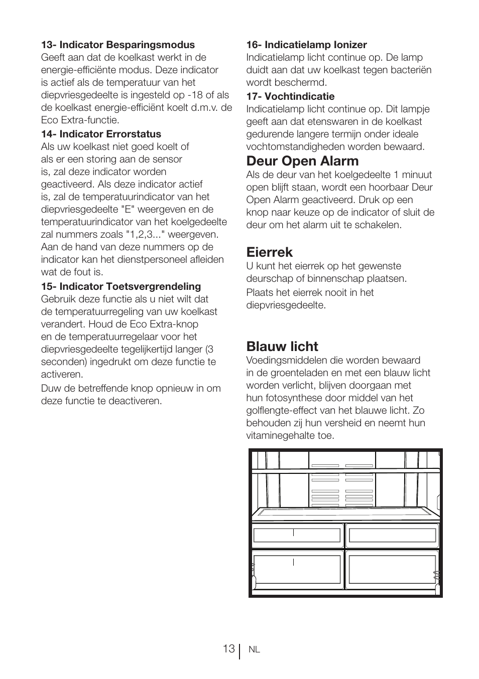 Deur open alarm, Eierrek, Blauw licht | Blomberg KND 9950 X A+ User Manual | Page 86 / 229