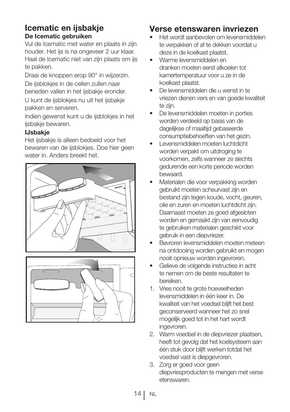 Icematic en ijsbakje, Verse etenswaren invriezen | Blomberg KND 9950 X A+ User Manual | Page 87 / 229