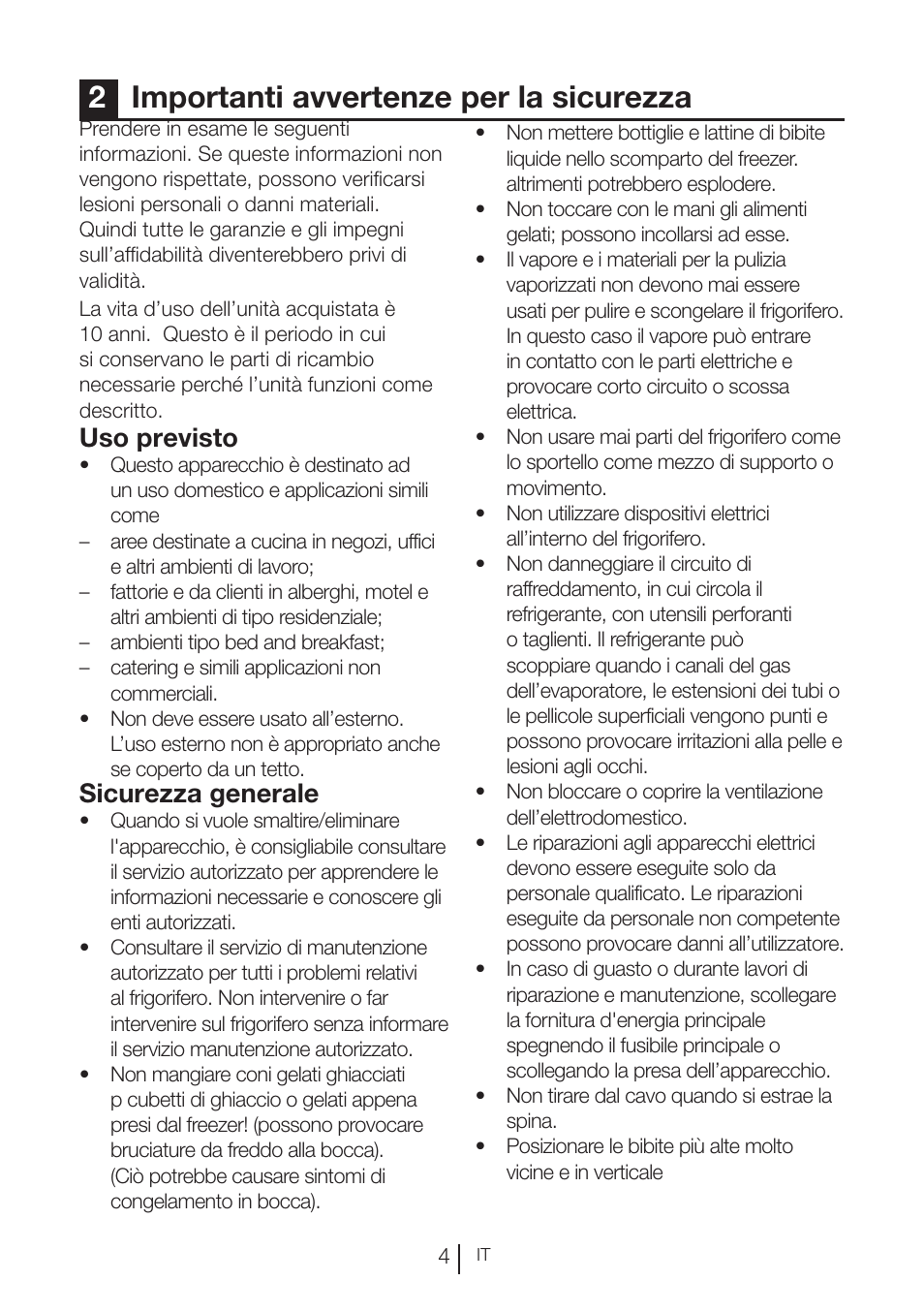 2importanti avvertenze per la sicurezza, Uso previsto, Sicurezza generale | Blomberg KND 9950 X A+ User Manual | Page 99 / 229