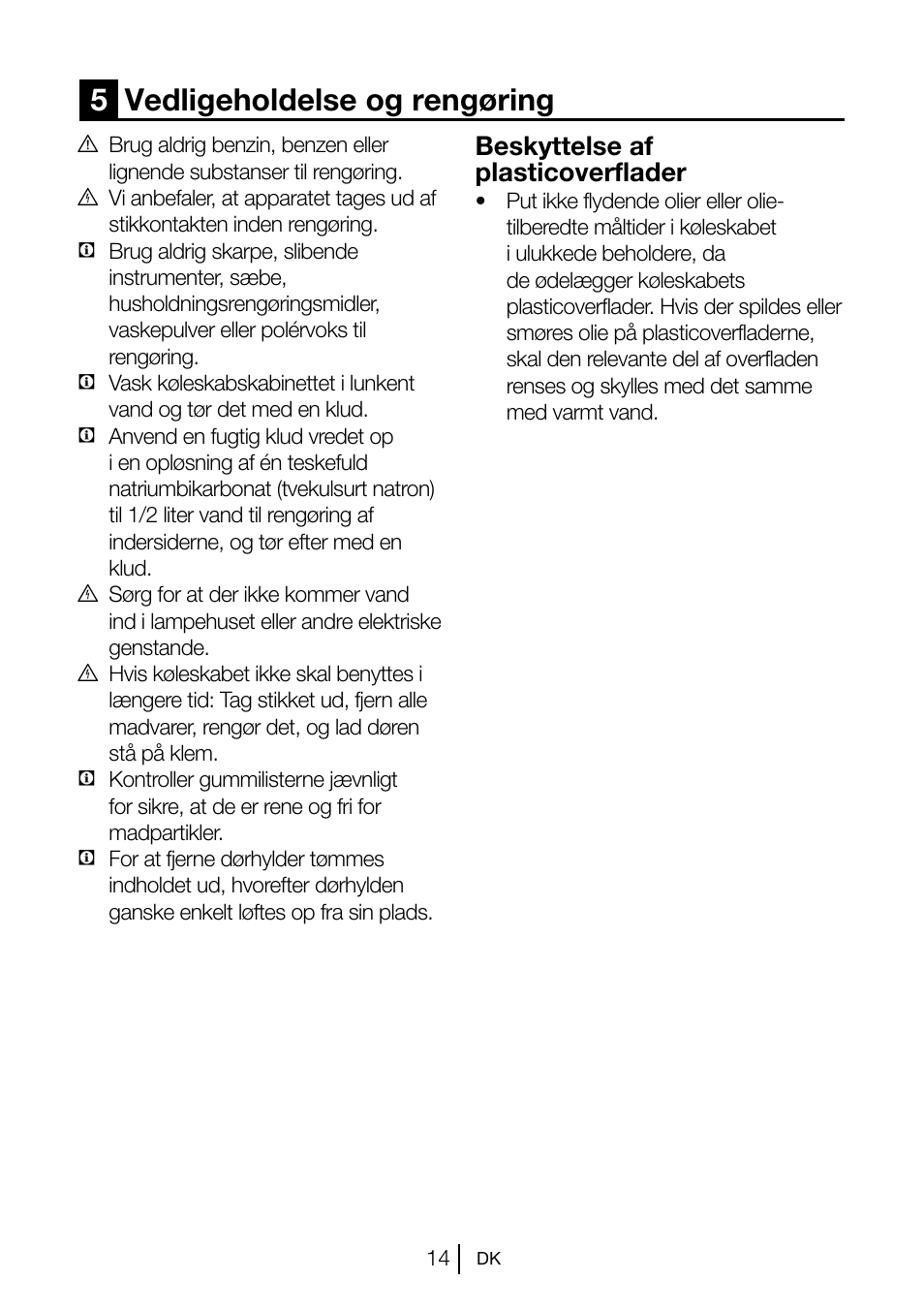 5vedligeholdelse og rengøring, Beskyttelse af plasticoverflader | Blomberg KSM 9520 X A+ User Manual | Page 105 / 216