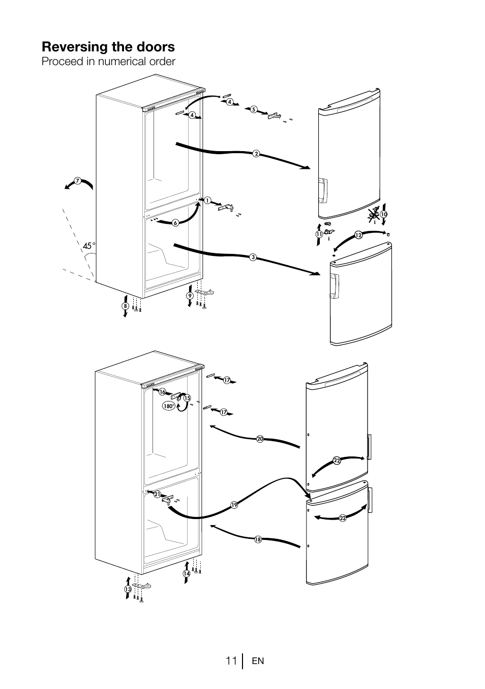 Reversing the doors, Proceed in numerical order | Blomberg KSM 9520 X A+ User Manual | Page 14 / 216