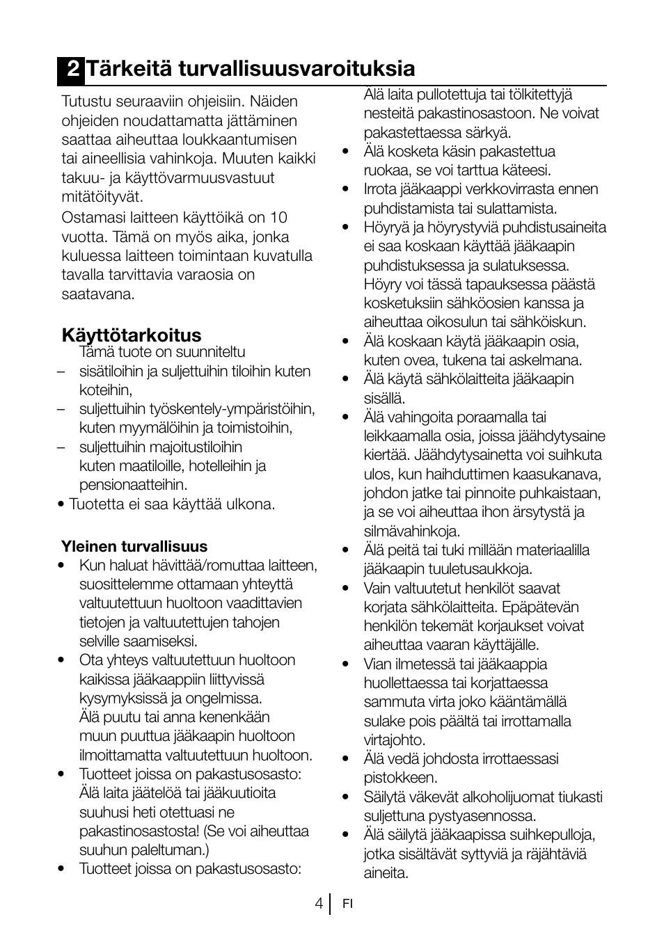 2tärkeitä turvallisuusvaroituksia, Käyttötarkoitus | Blomberg KSM 9520 X A+ User Manual | Page 147 / 216