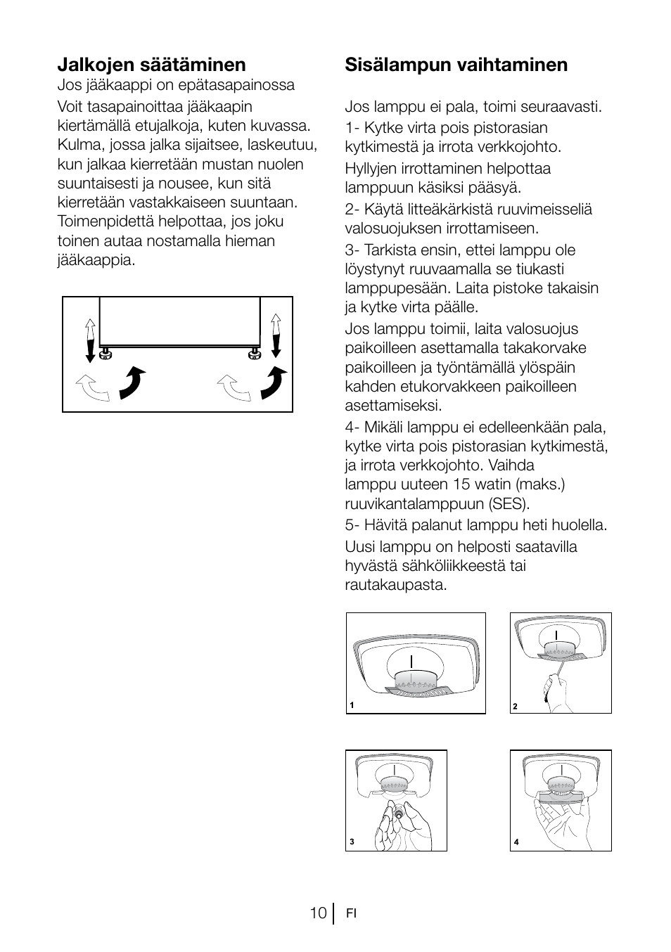 Jalkojen säätäminen, Sisälampun vaihtaminen | Blomberg KSM 9520 X A+ User Manual | Page 153 / 216