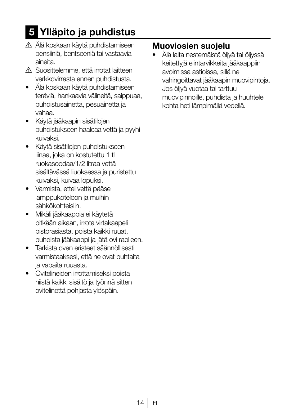 5ylläpito ja puhdistus, Muoviosien suojelu | Blomberg KSM 9520 X A+ User Manual | Page 157 / 216