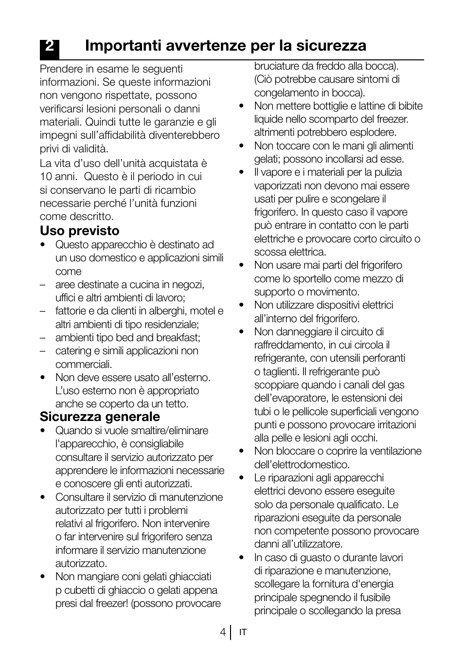 2importanti avvertenze per la sicurezza, Uso previsto, Sicurezza generale | Blomberg KSM 9520 X A+ User Manual | Page 165 / 216