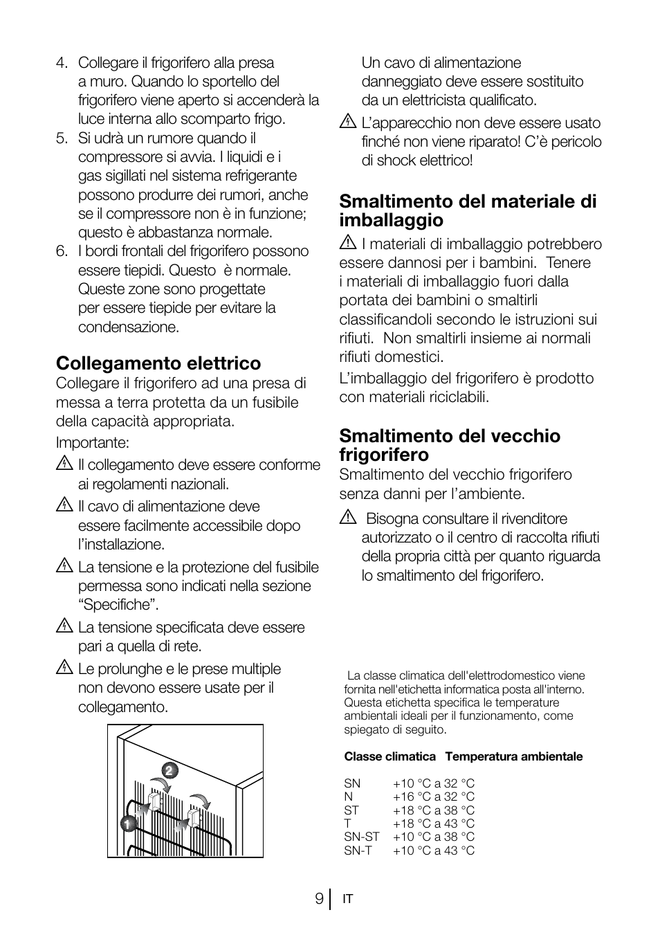 Collegamento elettrico, Smaltimento del materiale di imballaggio a, Smaltimento del vecchio frigorifero | Blomberg KSM 9520 X A+ User Manual | Page 170 / 216