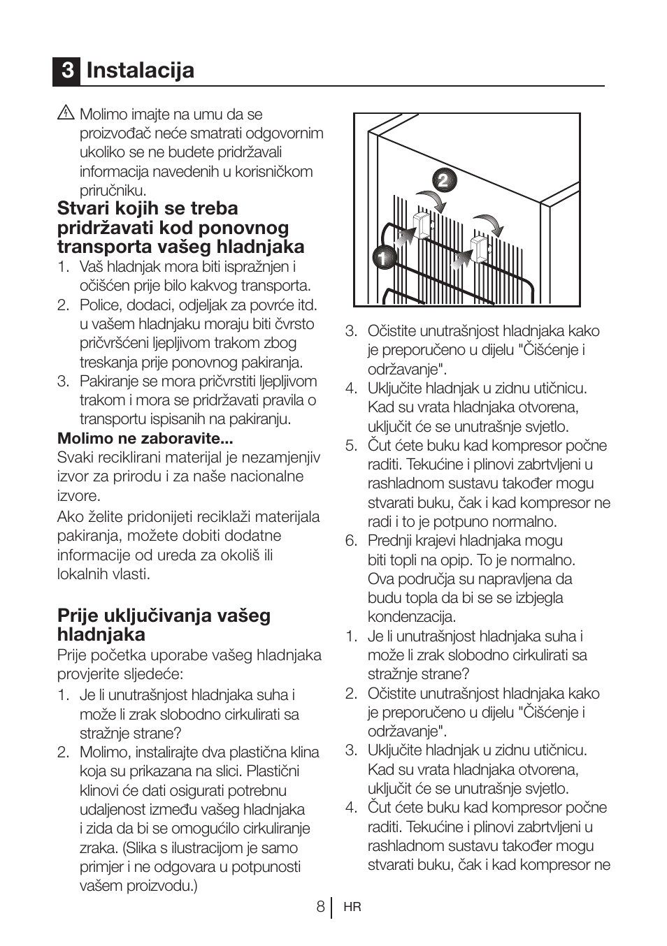 3instalacija, Prije uključivanja vašeg hladnjaka | Blomberg KSM 9520 X A+ User Manual | Page 203 / 216