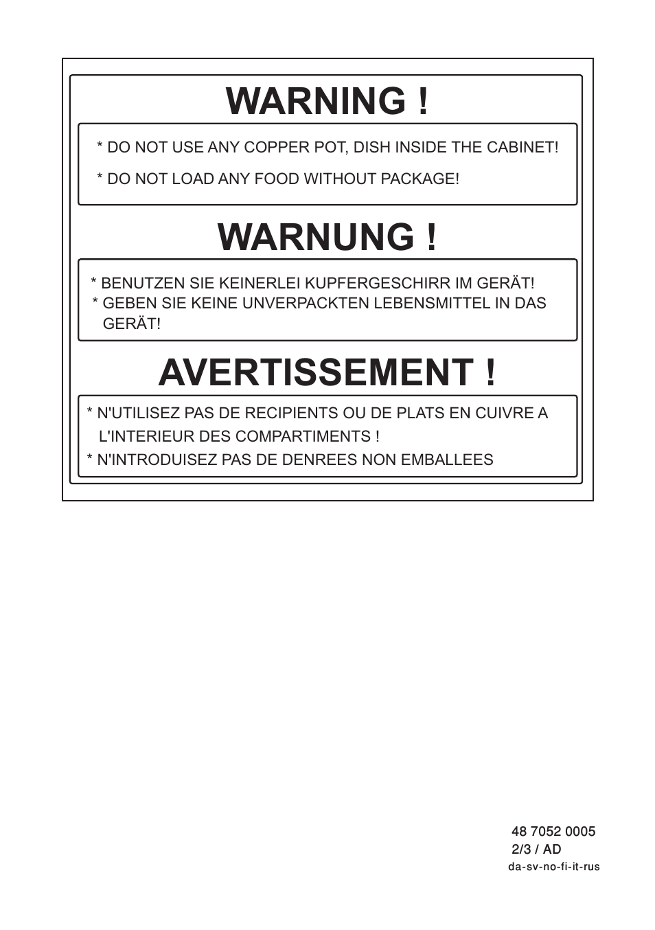Warning, Warnung, Avertissement | Blomberg KSM 9520 X A+ User Manual | Page 215 / 216