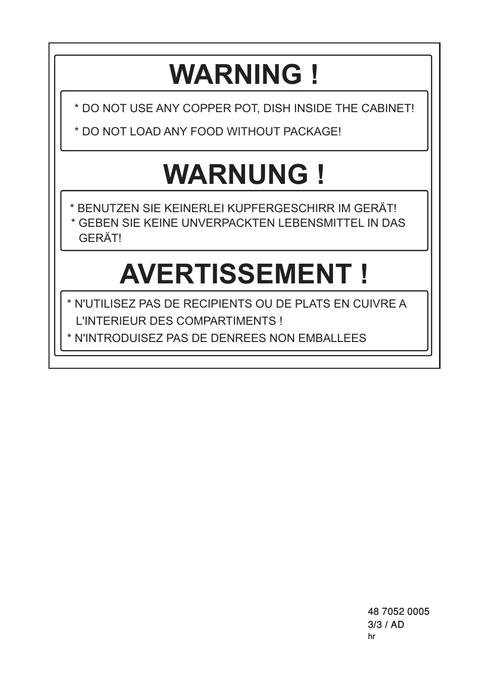 Warning, Warnung, Avertissement | Blomberg KSM 9520 X A+ User Manual | Page 216 / 216