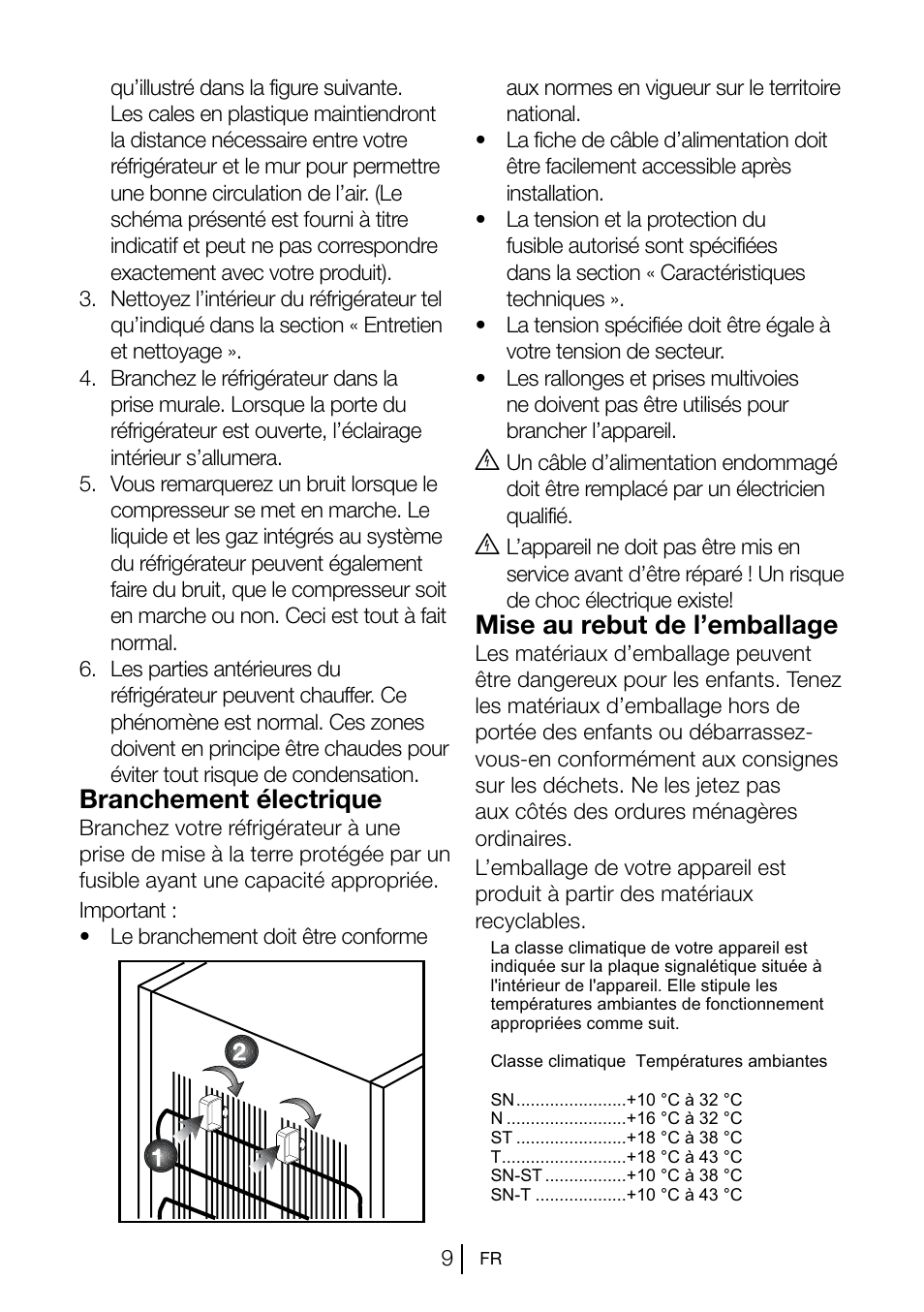 Branchement électrique, Mise au rebut de l’emballage | Blomberg KSM 9520 X A+ User Manual | Page 30 / 216