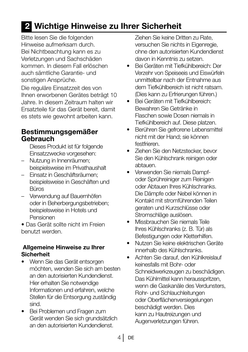 2wichtige hinweise zu ihrer sicherheit, Bestimmungsgemäßer gebrauch | Blomberg KSM 9520 X A+ User Manual | Page 43 / 216