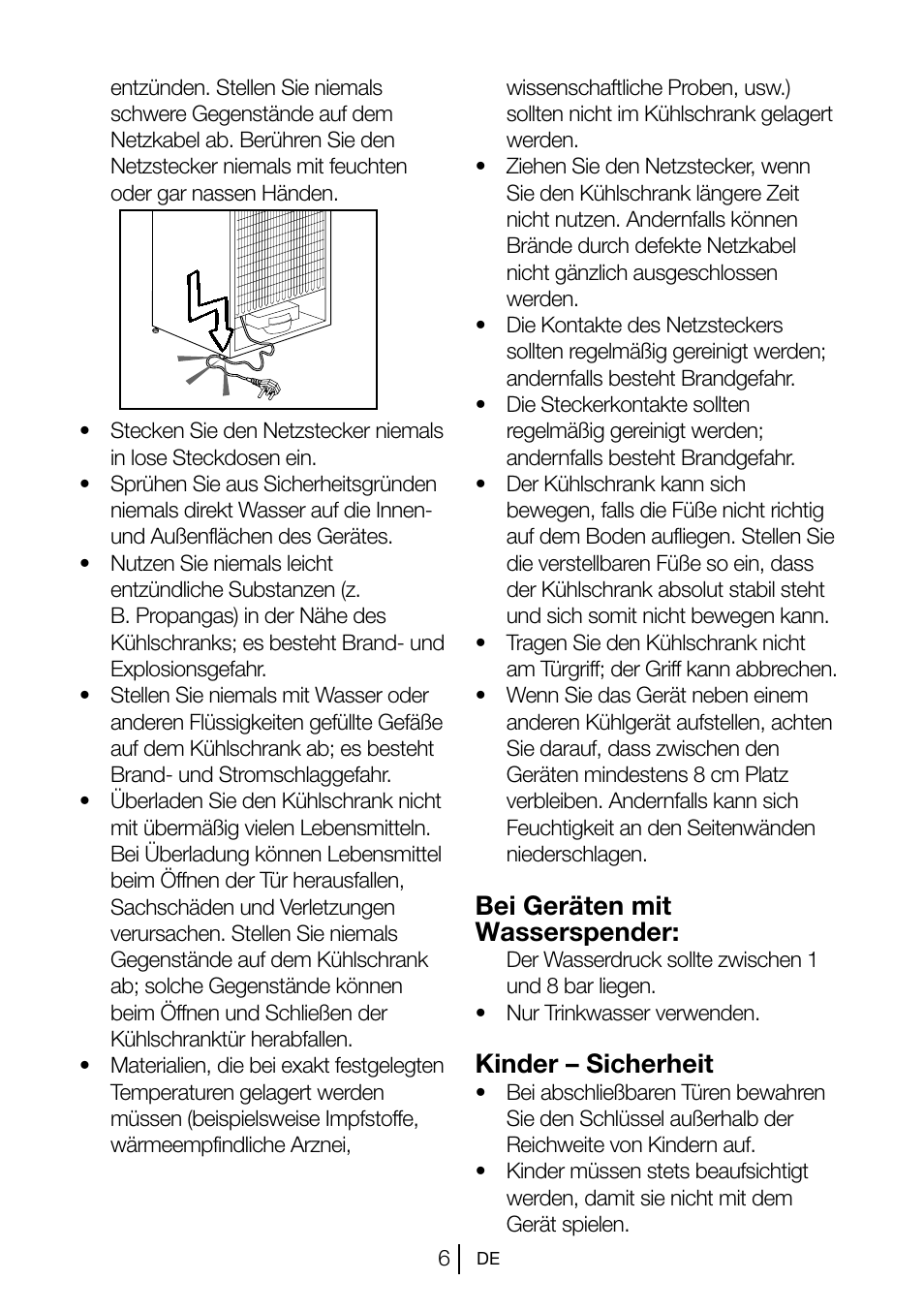 Bei geräten mit wasserspender, Kinder – sicherheit | Blomberg KSM 9520 X A+ User Manual | Page 45 / 216