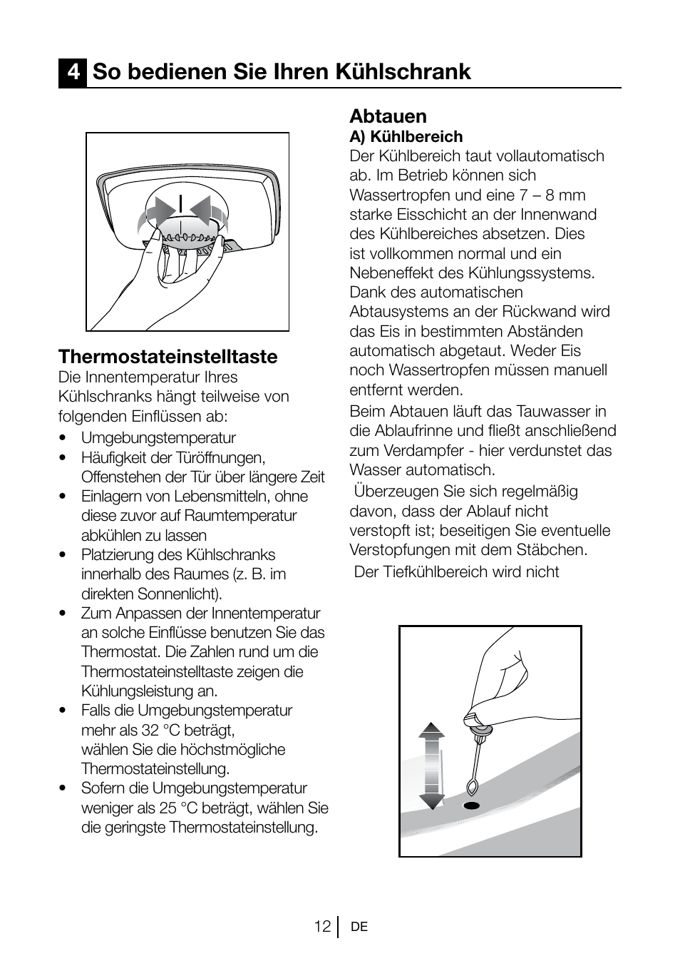 4so bedienen sie ihren kühlschrank, Thermostateinstelltaste, Abtauen | Blomberg KSM 9520 X A+ User Manual | Page 51 / 216