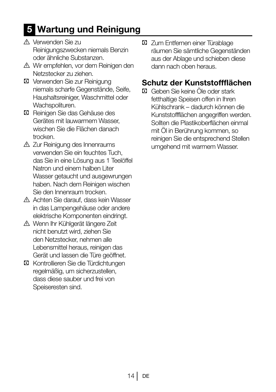 5wartung und reinigung, Schutz der kunststoffflächen | Blomberg KSM 9520 X A+ User Manual | Page 53 / 216