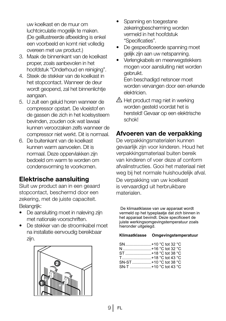 Elektrische aansluiting, Afvoeren van de verpakking | Blomberg KSM 9520 X A+ User Manual | Page 66 / 216