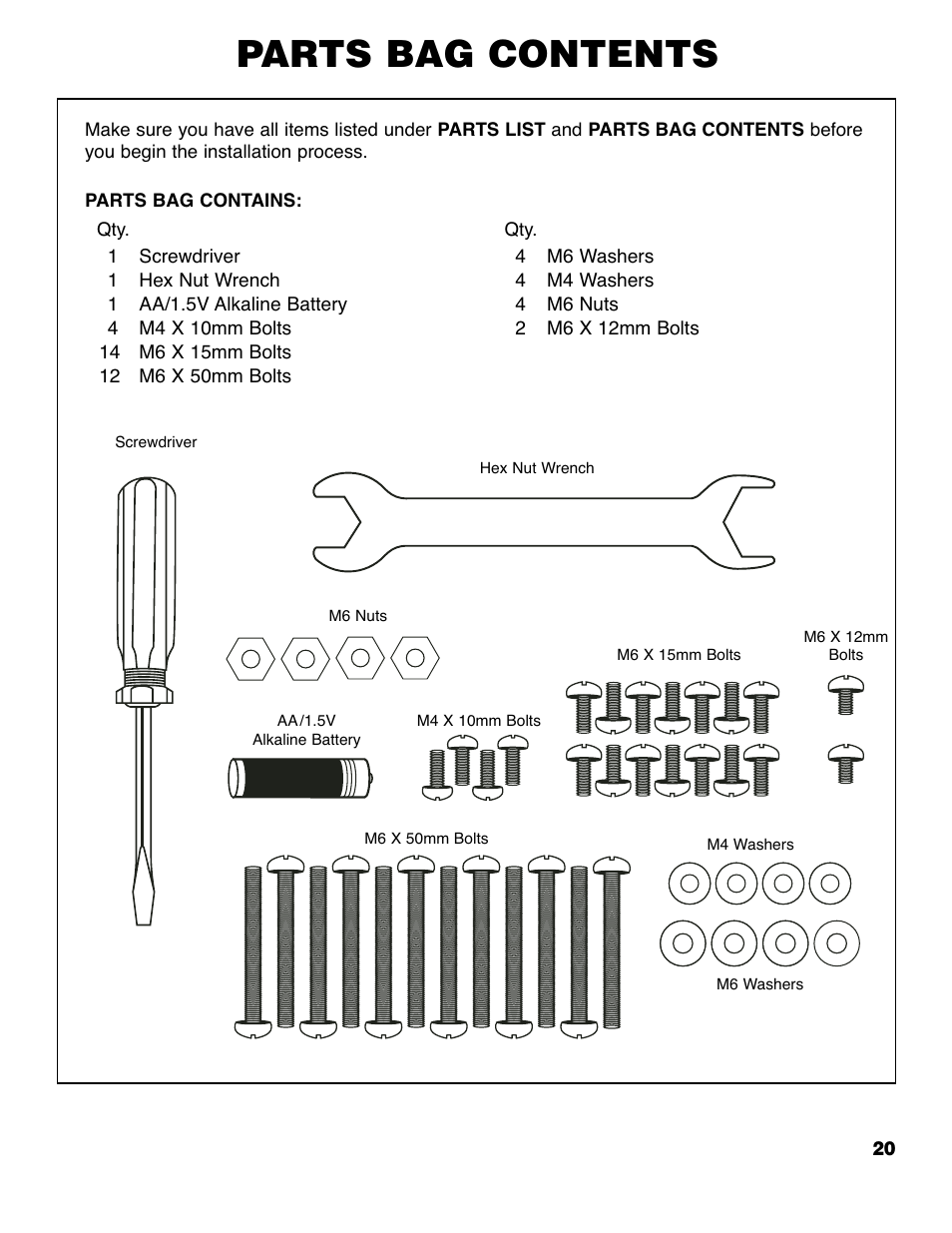 Parts bag contents | Brinkmann Series 4415 User Manual | Page 21 / 32