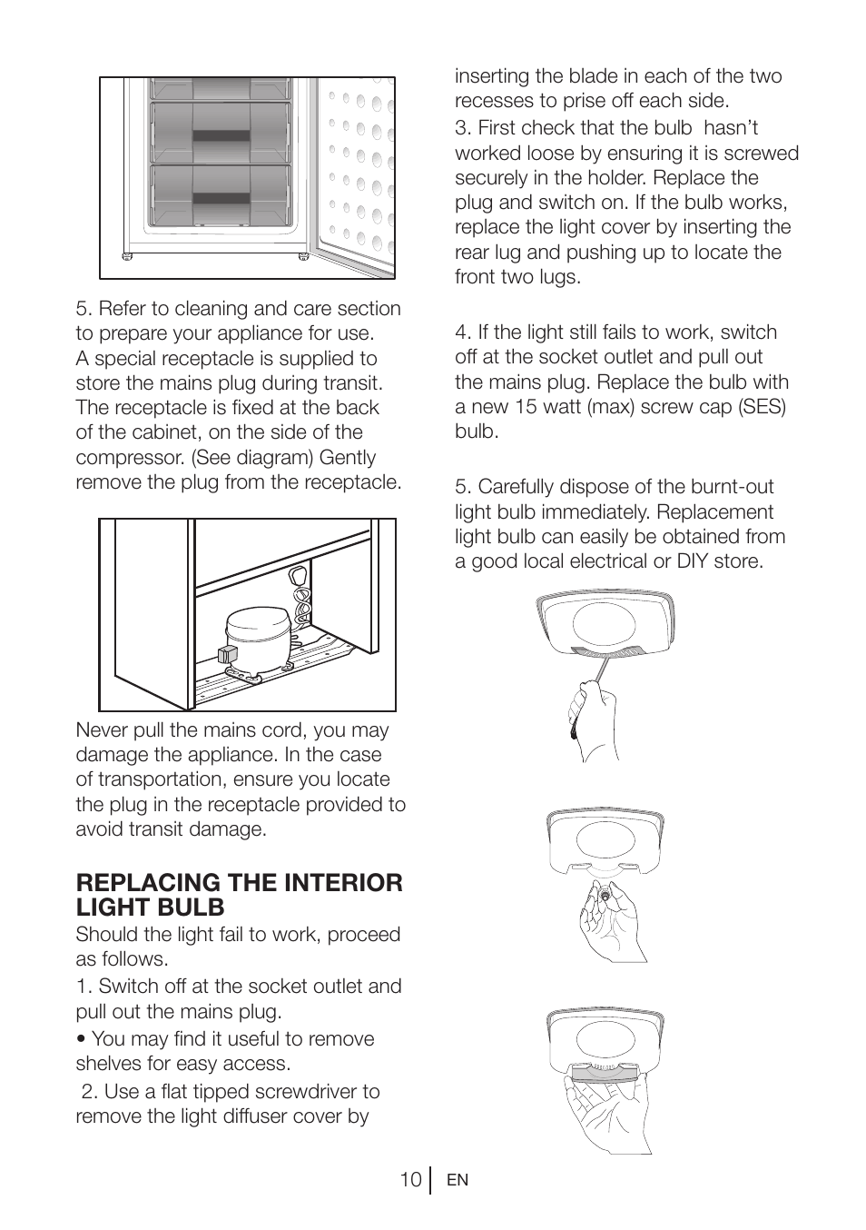Replacing the interior light bulb | Blomberg KGM 9680 User Manual | Page 10 / 25