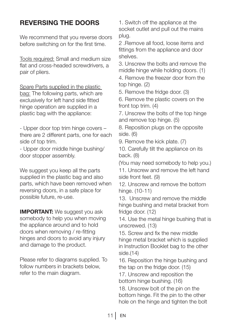 Reversing the doors | Blomberg KGM 9680 User Manual | Page 11 / 25