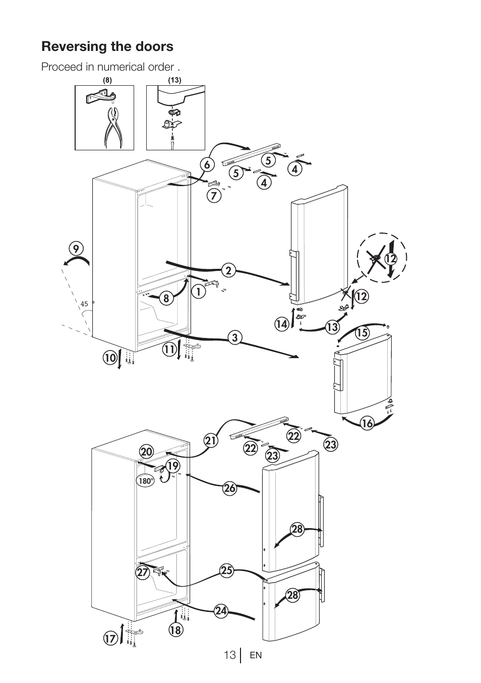 Reversing the doors | Blomberg KGM 9680 User Manual | Page 13 / 25
