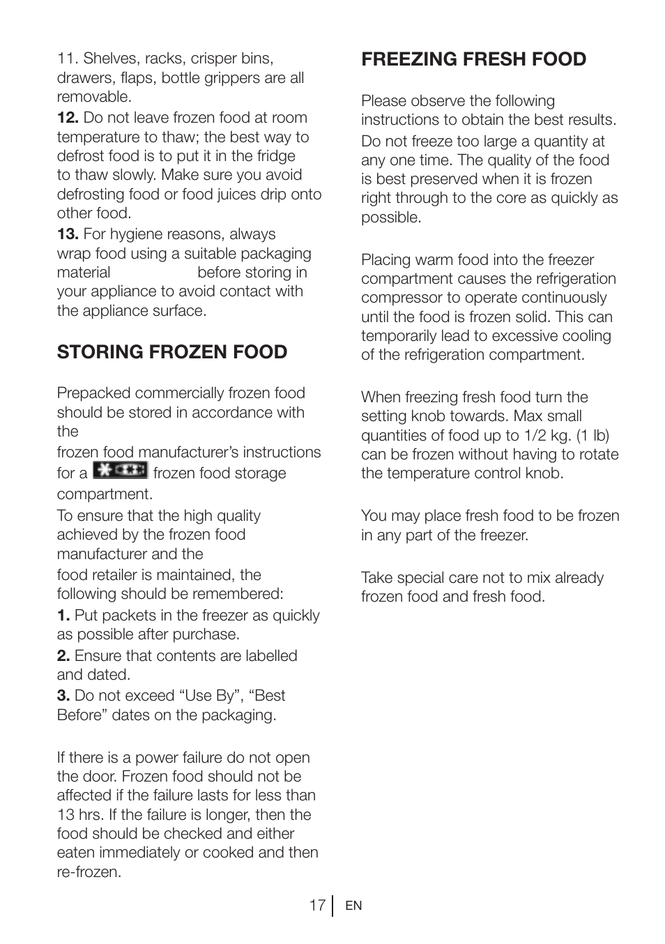 Storing frozen food, Freezing fresh food | Blomberg KGM 9680 User Manual | Page 17 / 25