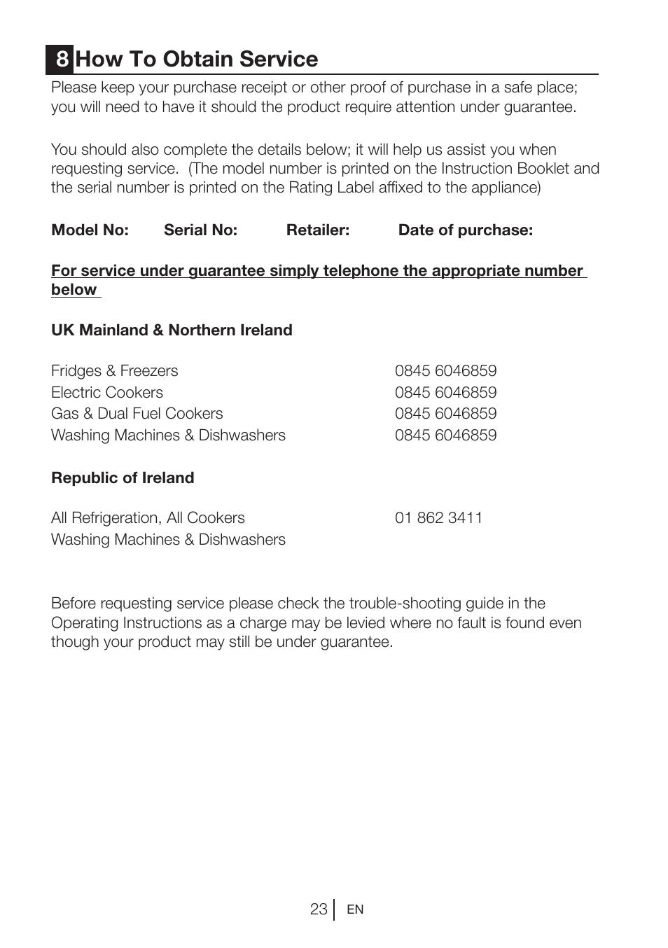 8how to obtain service | Blomberg KGM 9680 User Manual | Page 23 / 25