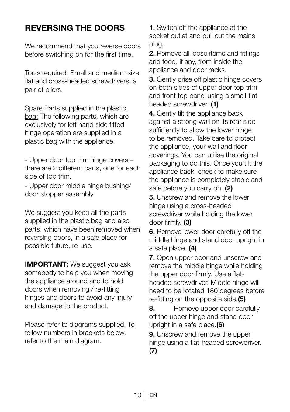 Reversing the doors | Blomberg KGM 9690 User Manual | Page 11 / 25