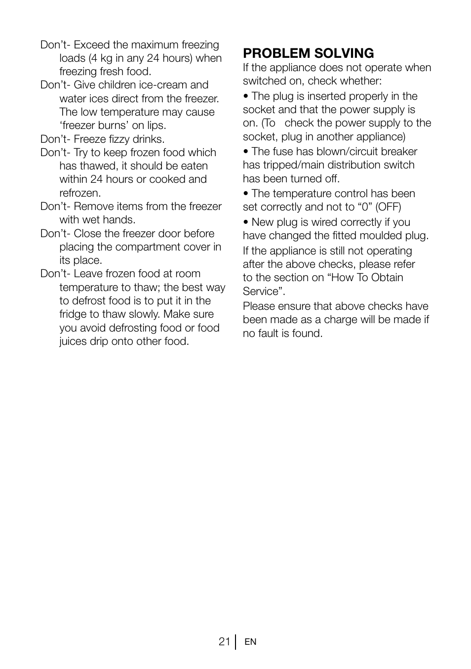 Problem solving | Blomberg KGM 9690 User Manual | Page 22 / 25