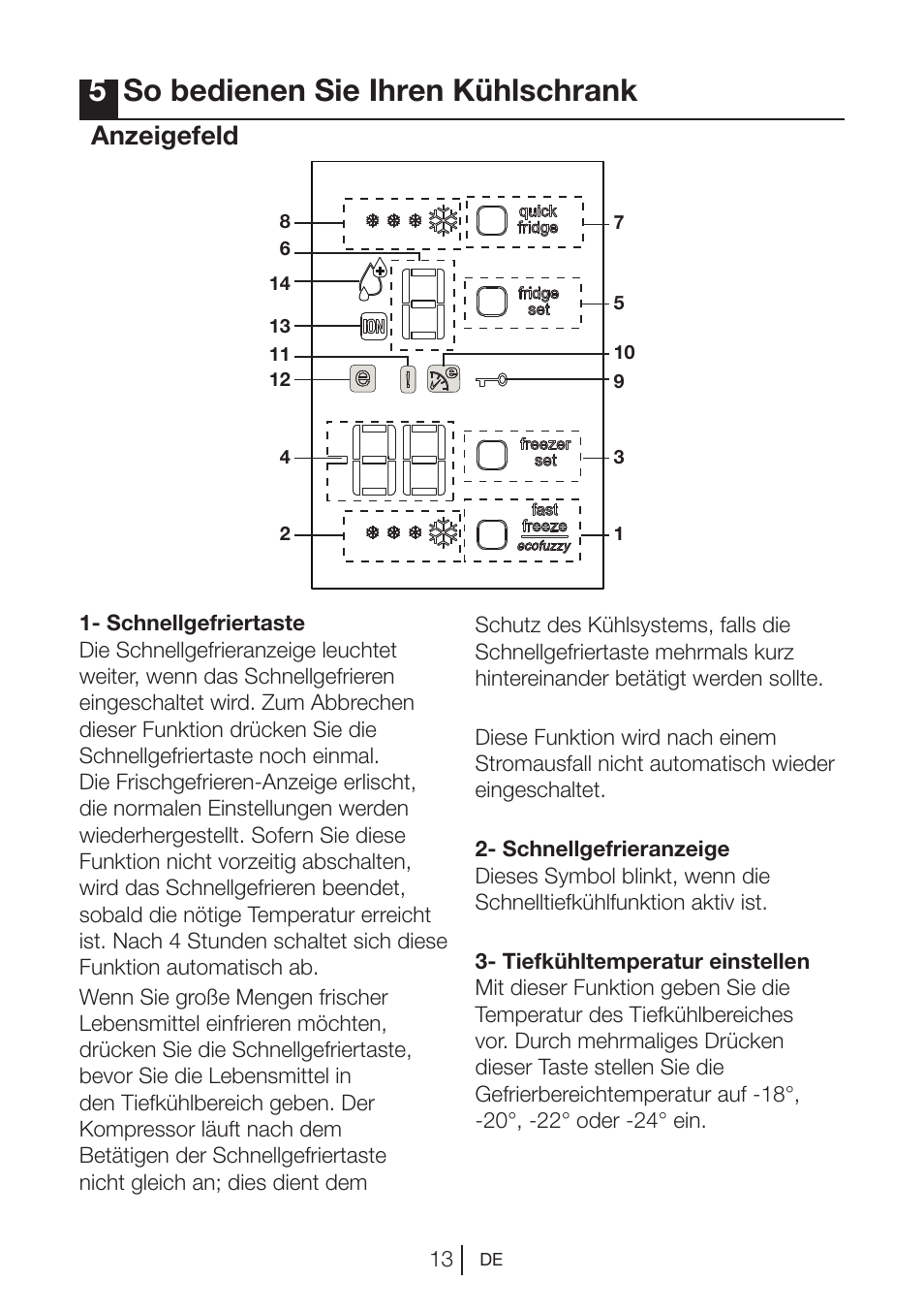 5so bedienen sie ihren kühlschrank, Anzeigefeld | Blomberg MKND 9860 PA+ User Manual | Page 14 / 97