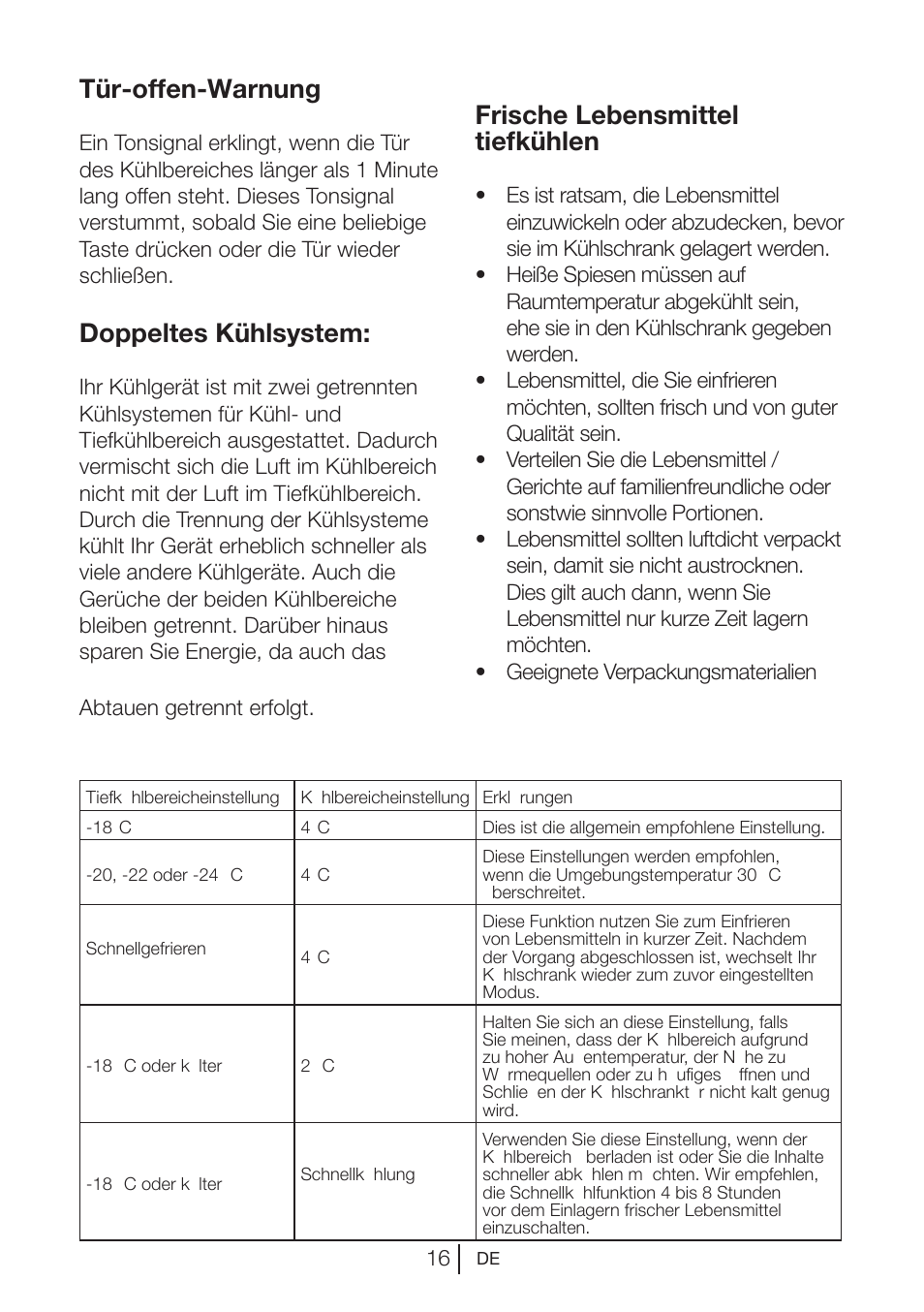 Tür-offen-warnung, Doppeltes kühlsystem, Frische lebensmittel tiefkühlen | Blomberg MKND 9860 PA+ User Manual | Page 17 / 97