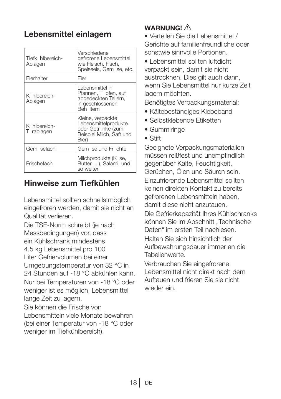 Lebensmittel einlagern, Hinweise zum tiefkühlen | Blomberg MKND 9860 PA+ User Manual | Page 19 / 97