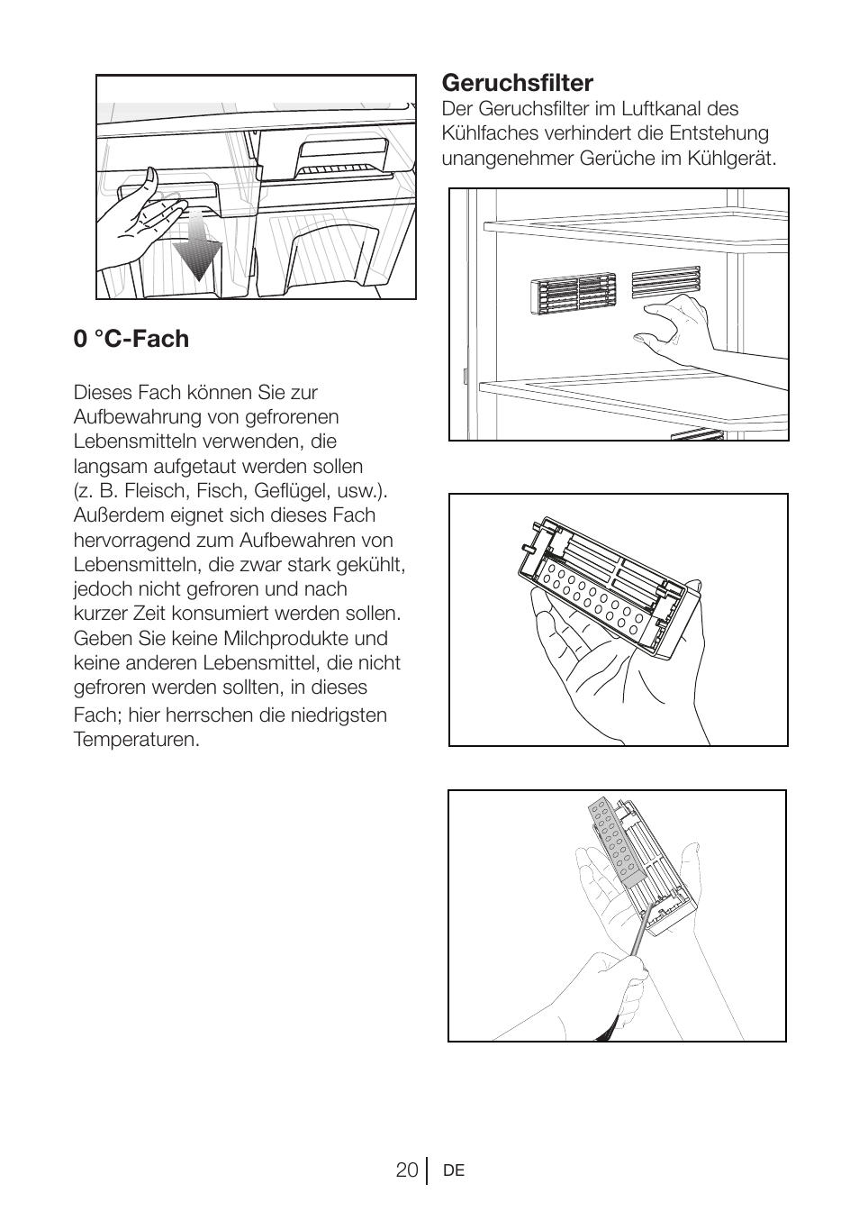 0 °c-fach, Geruchsfilter | Blomberg MKND 9860 PA+ User Manual | Page 21 / 97