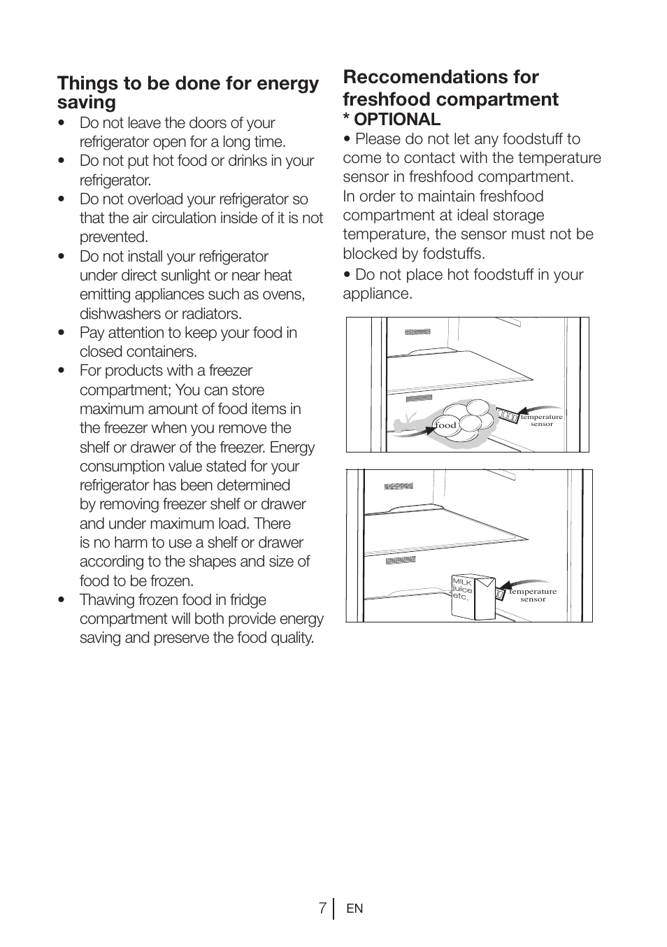 Things to be done for energy saving, Reccomendations for freshfood compartment, Optional | Blomberg MKND 9860 PA+ User Manual | Page 33 / 97