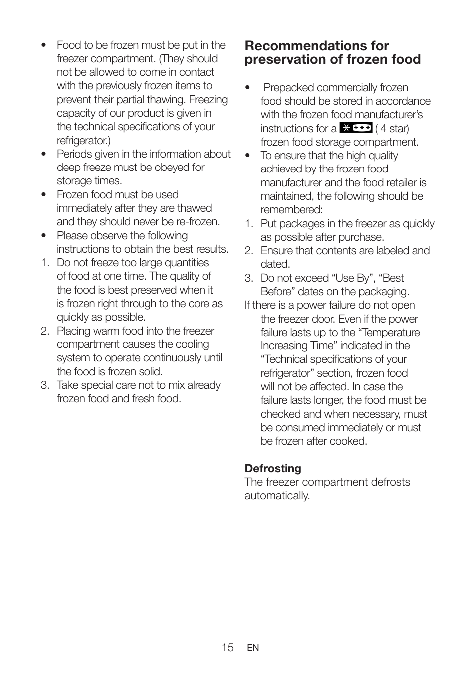 Recommendations for preservation of frozen food | Blomberg MKND 9860 PA+ User Manual | Page 41 / 97