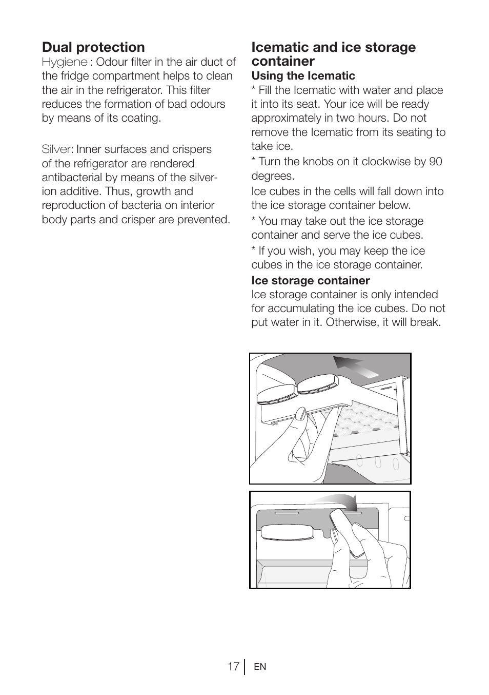Dual protection, Icematic and ice storage container | Blomberg MKND 9860 PA+ User Manual | Page 43 / 97