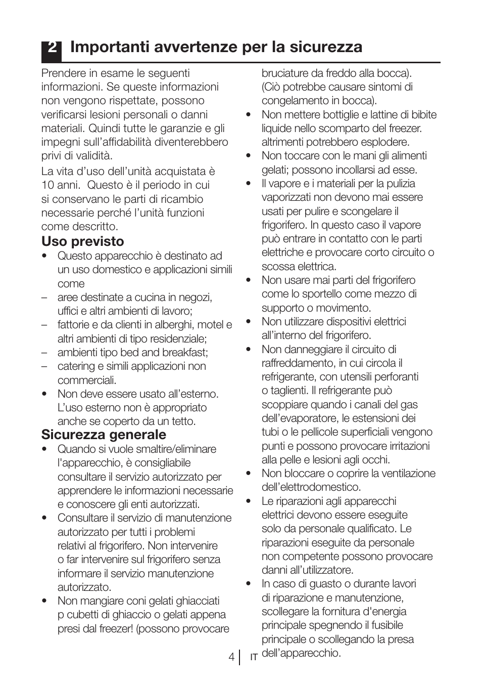 2importanti avvertenze per la sicurezza, Uso previsto, Sicurezza generale | Blomberg MKND 9860 PA+ User Manual | Page 52 / 97