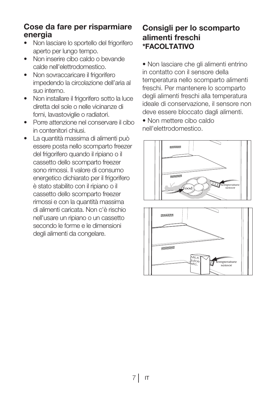 Cose da fare per risparmiare energia, Consigli per lo scomparto alimenti freschi, Facoltativo | Blomberg MKND 9860 PA+ User Manual | Page 55 / 97