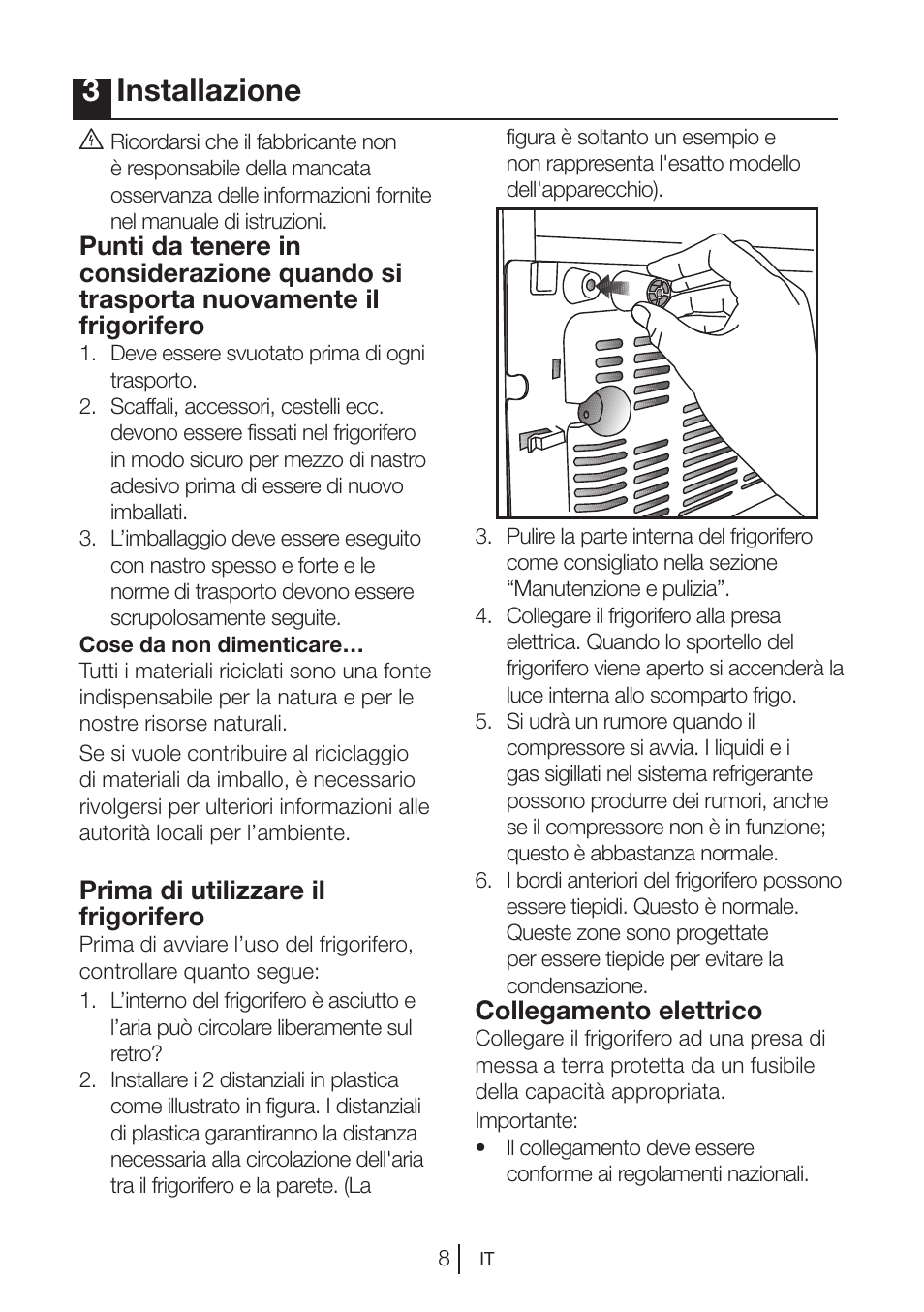 3installazione, Prima di utilizzare il frigorifero, Collegamento elettrico | Blomberg MKND 9860 PA+ User Manual | Page 56 / 97