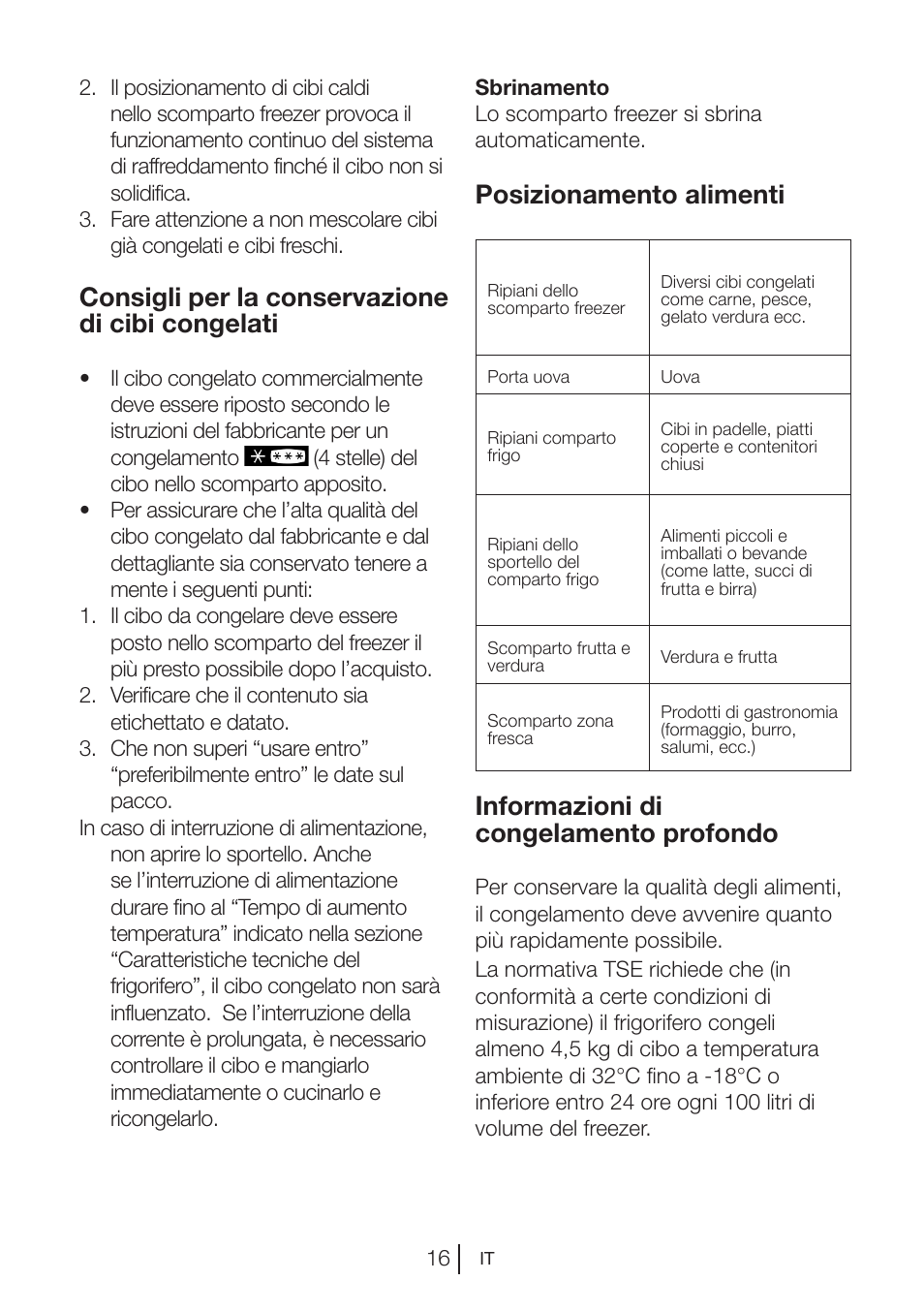 Consigli per la conservazione di cibi congelati, Posizionamento alimenti, Informazioni di congelamento profondo | Blomberg MKND 9860 PA+ User Manual | Page 64 / 97