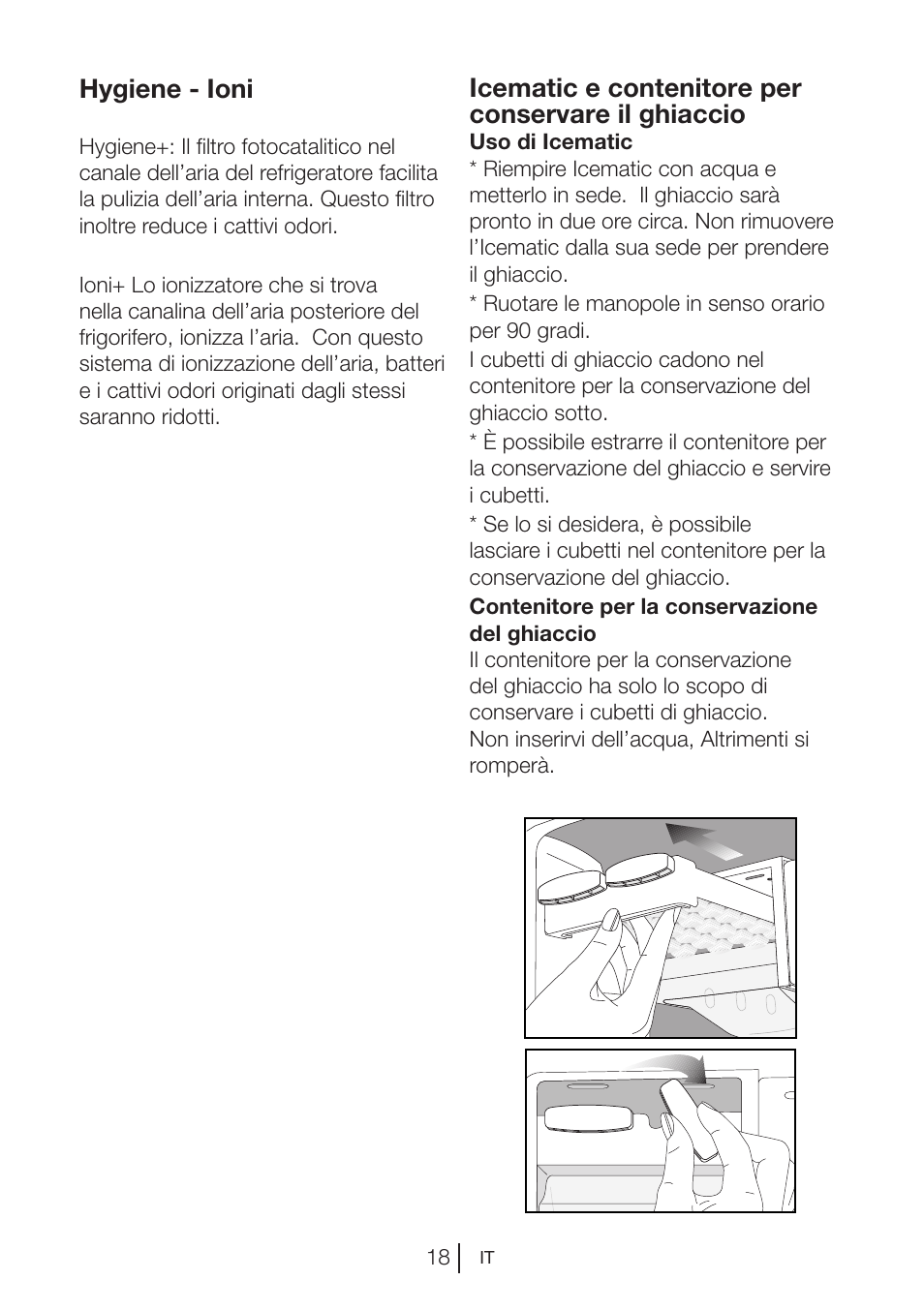 Icematic e contenitore per conservare il ghiaccio, Hygiene - ioni | Blomberg MKND 9860 PA+ User Manual | Page 66 / 97