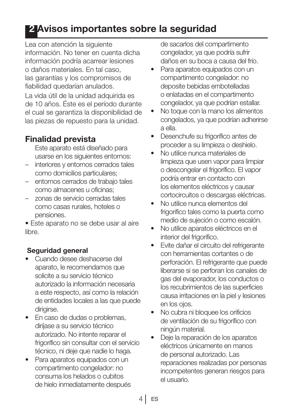 2avisos importantes sobre la seguridad, Finalidad prevista | Blomberg MKND 9860 PA+ User Manual | Page 75 / 97