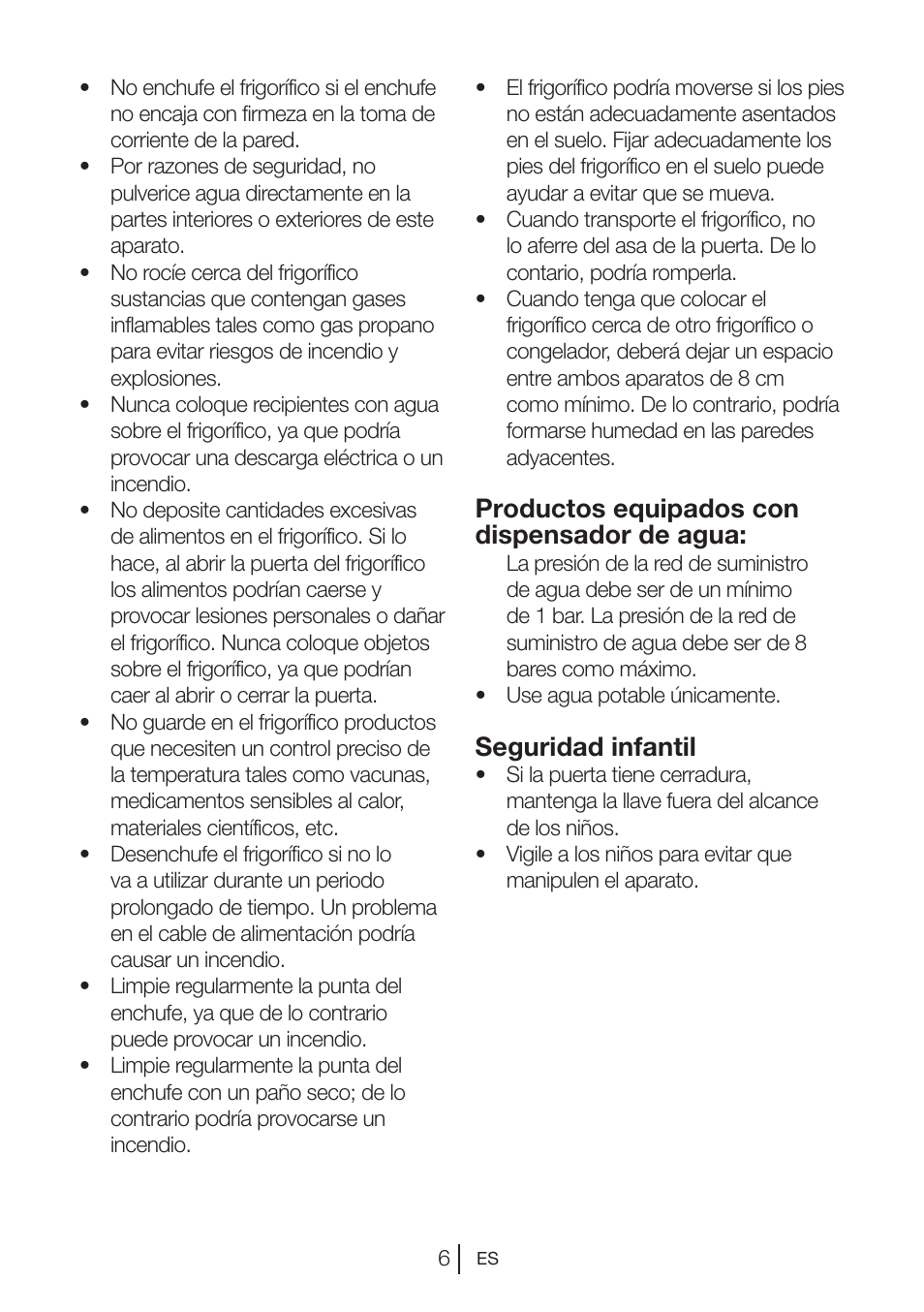 Productos equipados con dispensador de agua, Seguridad infantil | Blomberg MKND 9860 PA+ User Manual | Page 77 / 97