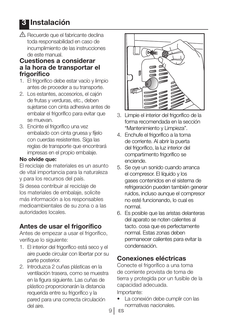 3instalación, Antes de usar el frigorífico, Conexiones eléctricas | Blomberg MKND 9860 PA+ User Manual | Page 80 / 97